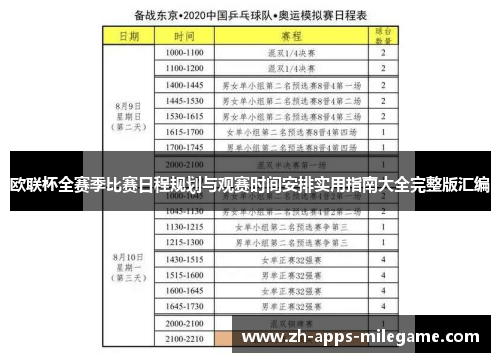 欧联杯全赛季比赛日程规划与观赛时间安排实用指南大全完整版汇编
