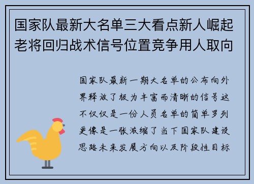 国家队最新大名单三大看点新人崛起老将回归战术信号位置竞争用人取向